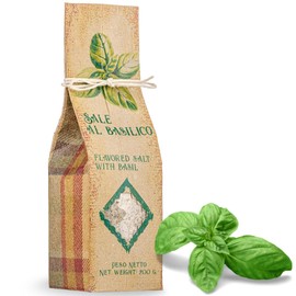 Sicilian Sea Salt with Basil, 7 oz, All-Natural Unrefined Flavored Sea Salt Infused with Basil, Artigiani dei Sapori