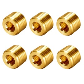 Joywayus Brass Hex Counter Sunk Plug 1/4" NPT Male Pipe Fitting Set Internal Hex Socket Thread Pipe Plug for Closing the End of Pipe (Pack of 6)
