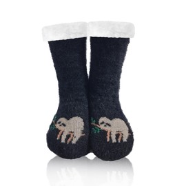 WOTENCE Slippers Socks Women's Wool Socks Winter Socks Soft Warm Cute Animal Winter Non-Slip Socks Women's Thermal Socks, Sloth Black