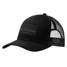 United We Stand - American Flag Support Men's Stealth Patriotic Trucker Hat (Black/Black Hat, One Size)