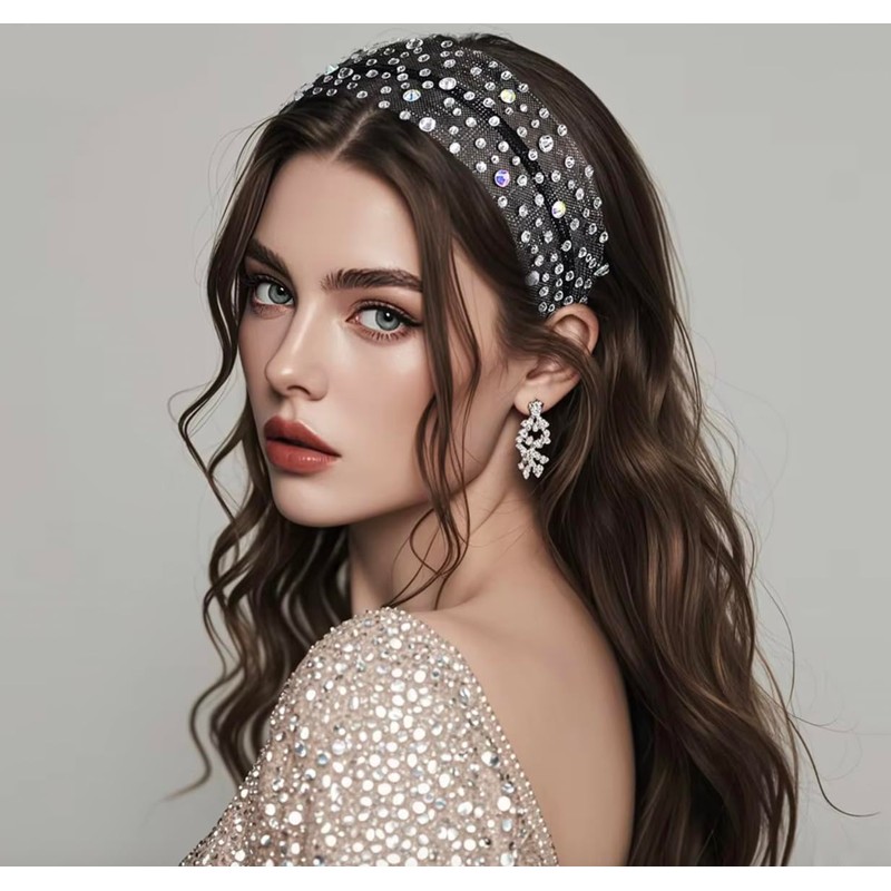 J's select Women's Party Dance Headband, Hair Accessory, Black, Rhinestone
