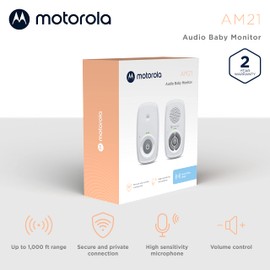 Motorola Nursery AM21/MBP21 Audio Baby Monitor - Digital Baby Monitor with DECT Technology for Audio Monitoring - 300 Meter Range - High Sensitivity Microphone - White