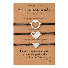 Mother Daughter Grandma Gifts Bracelet for 3 Generations Gift Bracelets Set Matching Bracelet for Grandma Mother Daughter Mother's Day Birthday Gifts 3 Heart Bracelets