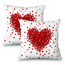 Toobaso Valentines Day Red Heart Pillow Covers 20x20 Set of 2, Wedding Home Decor Love Decorative Throw Pillows Cushion Cases Romantic Valentine Gift for Girls Woman