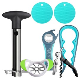 Pineapple Corer, Apple Slicer, Bottle Opener, Jar Gripper, Can Opener & Silicone Pads – Multi-Purpose Cooking Tools Kit, 6-in-1 Kitchen Gadgets Set Viva Casa