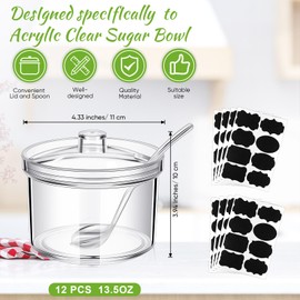 Tioncy 12 Pieces Acrylic Sugar Containers for Countertop Clear Sugar Holder Dispenser Salt Bowl with Lid and Spoon with Tag for Serving Condiment Candy Coffee Tea Spices Herbs (13.5 oz)