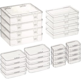 Duscdesp Pack of 24 Rectangular Plastic Boxes with Lids in Mixed Sizes, Mini Transparent Storage Box with Hinged Lid for Art Supplies, Small Items and Other Craft Projects