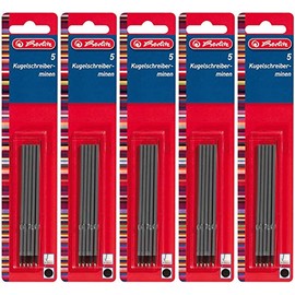Herlitz Ballpoint Pen Refill X-20, Pack of 5 on Blister Card, Black (5 x Black)