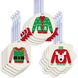Big Dot of Happiness Ugly Sweater - Assorted Hanging Holiday and Christmas Party Favor Tags - Gift Tag Toppers - Set of 12