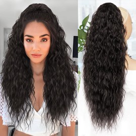 ALXNAN Claw Clip Ponytail,26 Inch Black Brown Ponytail Extension for Women Synthetic Long Curly Wavy Clip in Ponytail Hair Extensions Synthetic Hairpiece for Daily Party Use