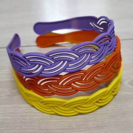 Braided Pattern Plastic Headbands for Girls Women, Bright Colorful Pigtail Hairbands,Multi-Color Pack of 6, Plastic Hair Accessories in Pink, Yellow, ivory, Orange, Purple, Blue