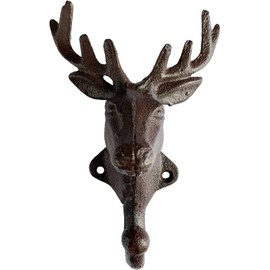 ZNZNANG Deer Head Antlers Single Wall Hook, Rustic Heavy Duty Cast Iron Decorative Deer Wall Hooks ,Decorative Metal Hanger (Rust Color 1PCS)