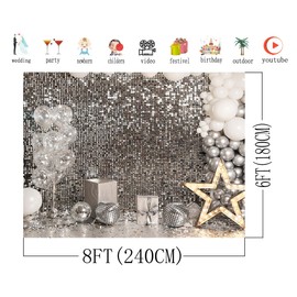 AIIKES 8x6FT Silver Flash Wall Backdrop Silver Sequins Disco Photography Backdrop Birthday Wedding New Year Ball Party Decoration Glitter Backdrop XY31