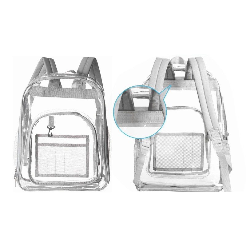 Backpack Schoolbag PVC Waterproof Gray Transparent Large Capacity for School