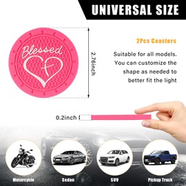 Dickno 2PCS Car Cup Holder Coaster, 2.76 Inch Blessed Cross and Heart Christian Drink Mat, Soft PVC Non-Slip Shockproof Insert Cup Coaster for Women Girls, Interior Car Accessories (Rose Red)