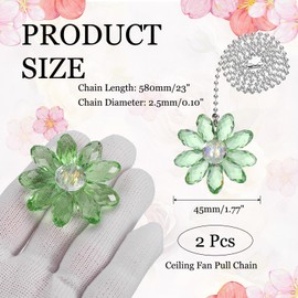 MECCANIXITY 2Pack Ceiling Fan Pull Chain, 24 Inch Decorative Ornaments Crystal Flower Pendant Pull Chain Extender for Ceiling Fans Light Lamp, Green