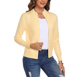 Totatuit Womens Casual Zip Up Jacket Lightweight Zipper Cardigan Fall Outfits Crewneck Clothing Knitted Sweater Tops Long Sleeve Apricot XLarge