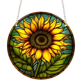Mom Sunflower Sun Stained Windows Hanging Suncatcher,Flower Stained Glass Suncatchers Window Ornament Stained Glass Panel Sun Catcher Wall Hanging Decor Birthday Gifts