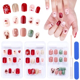 MELLIEX Pack of 72 Christmas Press On Nails Short, Full Cover Artificial Nails, Christmas Ballerina Fingernails for Sticking with Glue for Women