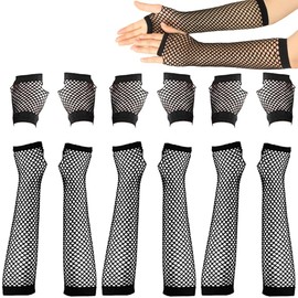KUIZHEN Fishnet Gloves, 6 Pairs of Mesh Gloves, Long and Short, Women's Fingerless Gloves, Mesh Gloves for 80s Fancy Dress, Costume, Party, Deliveries, Black, black