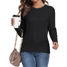 QIXING Womens Jumper Fisherman Cable Knit Long Sleeve Winter Tops for Women UK Ladies Pullover(Black, L)