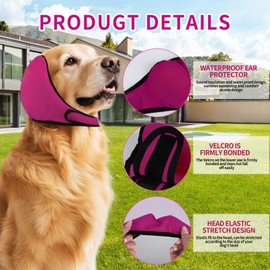 Wenai Dog Ear Muffs & No Shake Wrap for Hematoma – Waterproof Protector for Bathing, Drying, Swimming and Noise Reduction (Pink, Medium(Head Circle:14"-19")