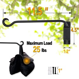 Partslety 2 Pack Swivel Plant Hanger Brackets, Wall-Mounted Bird Feeder Hanger, Heavy Duty Plant Hanging Hook Bracket for Flowers Baskets Pots Lanterns Wind Chimes 12 inches Black