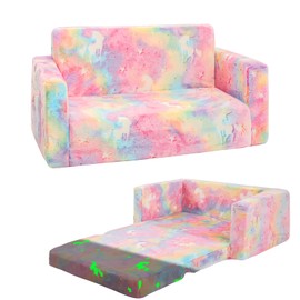 Toddler Couch,Toddler Chair,2-in-1 Baby Seat Furniture Fold Out, Convertible Sofa to Lounger Soft Comfy Glow in The Dark Kids Sofa Bed Gifts for Kids Girl Boys,Unicorn,Large