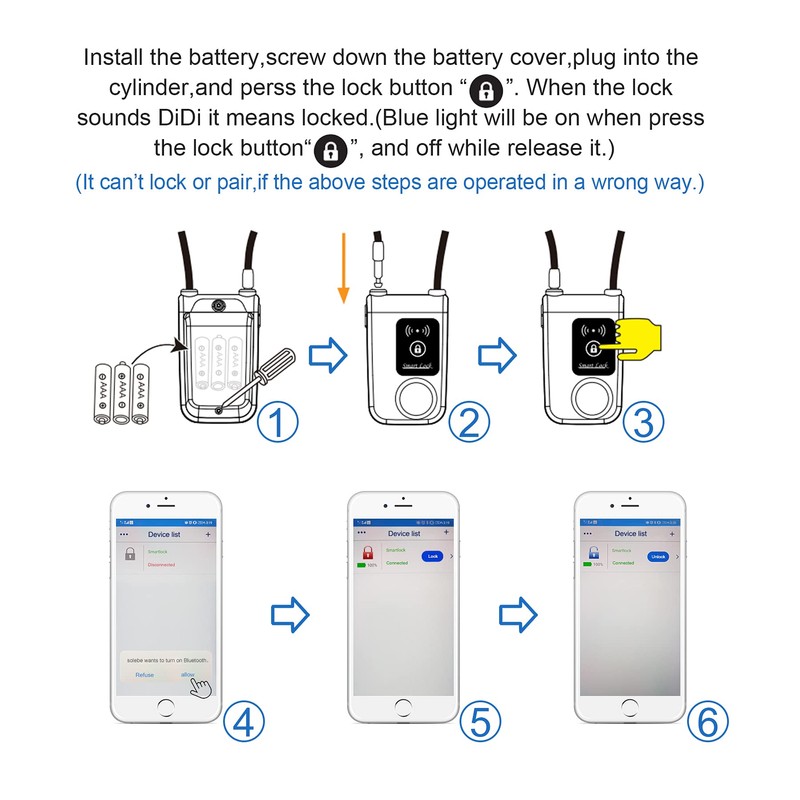NUNET Bluetooth Bike Lock, NULOCK Anti-Theft Waterproof 71in Steel Cable,