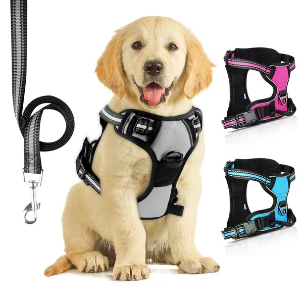 SIBOTER Dog Harness with Dog Lead, Reflective Dog Harness for
