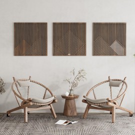 Yaofala 3 Pcs 23 X 23 in Large Wood Mountain Wall Decor Art, Geometric Mountains Wall Art, Modern Mountain Wooden Panel, Wood Decor Nature Abstract Line Minimalist Wall Art for Living Room Bedroom