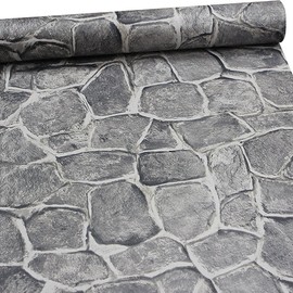 11 Yards Stone Wallpaper Peel and Stick Removable Castle Tower Rustic Contact Paper Self Adhesive Backsplash Wall Panels Decorative for Cabinets Kitchen Dark Grey Fortress