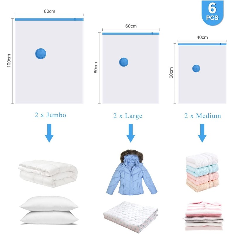 Vacuum Clothes Storage Bags with Zip and Pump, Large Storage
