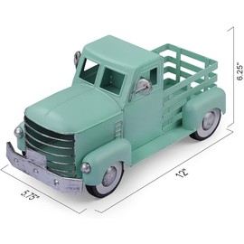 Leutsbyone Metal Truck Decor,Farmhouse Truck Decor,Decorative Tabletop Storage & Pick-up Metal Truck Planter,12.5" x 5.75" x 6.25" inches (Green)