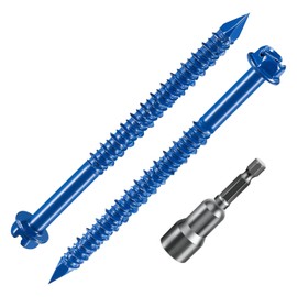 Wensilon(30 PCS) 1/4" * 3-1/4" Slotted Hex Washer Head Concrete Screws Anchor Kit Blue Flat Head for Anchoring to Masonry, Block or Brick Stucco