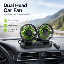 Dual-Head Car Cooling Fan – 2-Speed Adjustable USB Auto Air Circulation Fan for 5V/12V/24V Vehicles