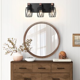 DIKAIDA Farmhouse Bathroom Vanity Light Fixtures, 3-Light Rustic Vanity Lights, Vintage Black Bathroom Lighting Fixtures Over Mirror with Metal Lampshade, Hallway
