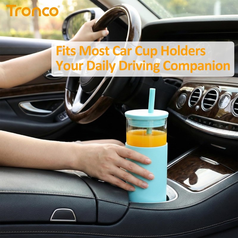Tronco 20 oz Glass Tumbler with Lids and Straws, Reusable