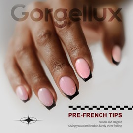 GORGELLUX French Tip Press On Nails, Press On Nails Short Coffin, 150Pcs Black French Gel Nail Tips for Nail Extension Designs and Women Gift, Beautiful Soft Pink