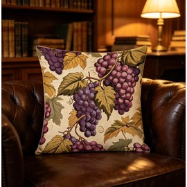 MaSiledy Rustic Pillow Cover Grape Floral Retro Pillowcases Wine and Grape Vintage Art Throw Pillows Decoration for Sofa Couch 18"x18" Linen Cushion Case Outdoor Home Decoration Farmhouse Home Decor