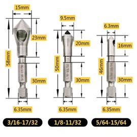 Countersink Deburring Drill Bit Set, 3 Pcs 90 Degree Countersink Drill Bit Set with 1/4 Inch Hex Shank, Countersink Chamfer Tool for DIY Wood Plastic