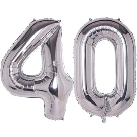 WEIKA 40 Inch Number 40 Balloons, Silver Giant Jumbo Helium Number 40 Foil Balloons for 40th Birthday Party Anniversary Events Man Woman Decorations Supplies