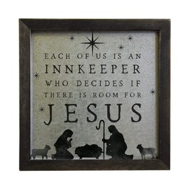 Simply Said, INC Rustic Frames Galvanized Christmas Nativity Sign - Each of Us is an Innkeeper Who Decides if There is Room for Jesus - 10 x 10 inch Galvanized Wood Sign - Made in USA - RFG1070
