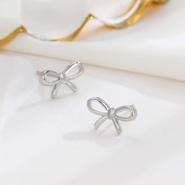 Fajewellery Bow Earrings, 925 Silver Bow Stud Earrings Bow Earrings for Women Girls, Silver