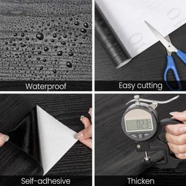 Abyssaly Black Wood Peel and Stick Paper 17.7 in X 413 in Decorative Self-Adhesive Contact Paper Film Easy to Clean Thickening Upgrade Increase Stomata and Reduces Bubble Generation