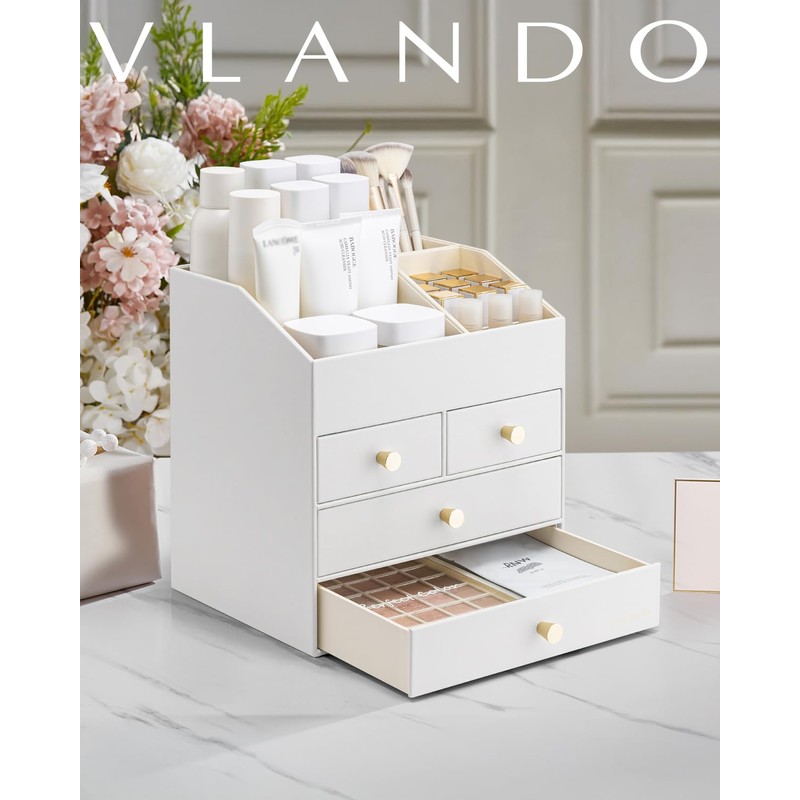 Vlando Makeup Organizer Countertop,Large Vanity Organizer PU Leather Make up