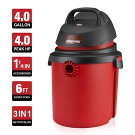 Shop-Vac 5890489 4 Gallon 4.0 Peak HP Wet/Dry Vacuum, 1.25 Inch Diameter x 4 Foot Hose, 6 Foot Cord, Ideal for Jobsite, Garage & Workshop