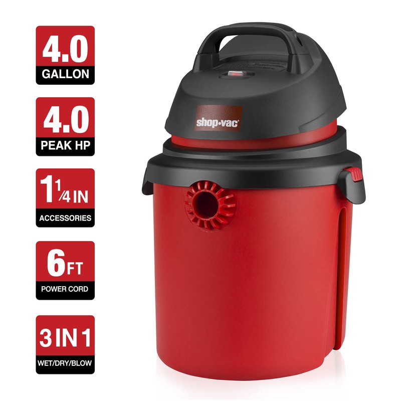 Shop-Vac 5890489 4 Gallon 4.0 Peak HP Wet/Dry Vacuum, 1.25
