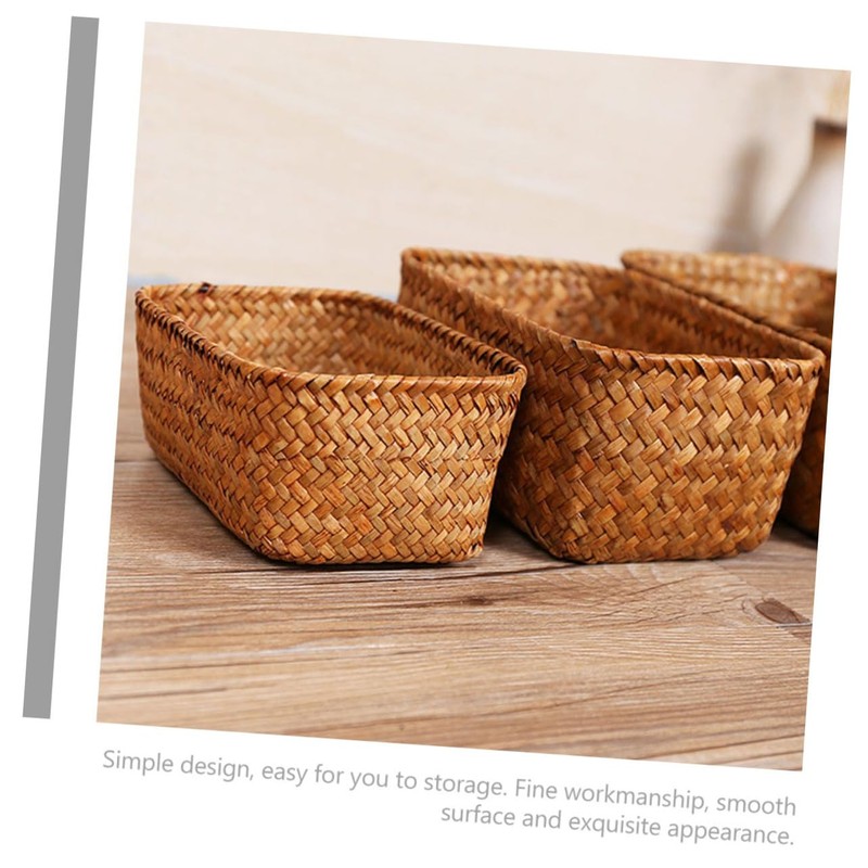 Sosoport Hand Woven Seagrass Storage Basket Desktop Sundry Organizer for