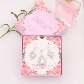 ZHUWE I Can't Say I Do Without You | 1 4 6 8 Sets Bridesmaid Jewelry Sets for Women Necklace and Earring Set for Wedding Proposal Gift (8 SETS SILVER(BOX))